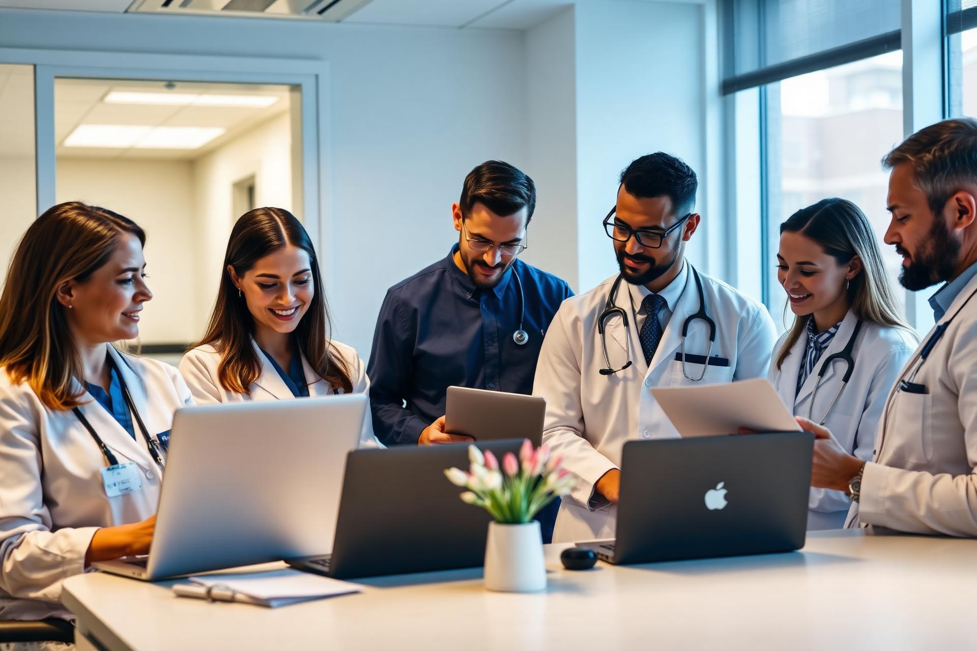Med USA specialists reviewing financial reports with physicians
